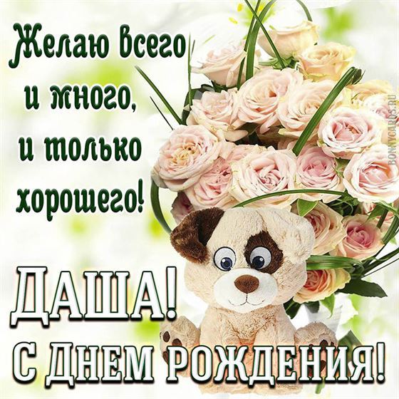 Трогательная открытка Даше на День рождения с игрушкой