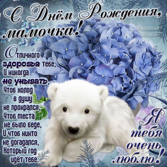 Белый медвежонок на открытке для мамы