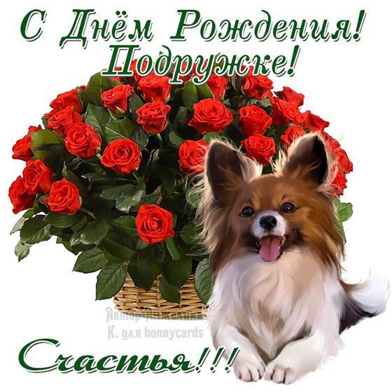 Оригинальная открытка подруге на День рождения с собачкой