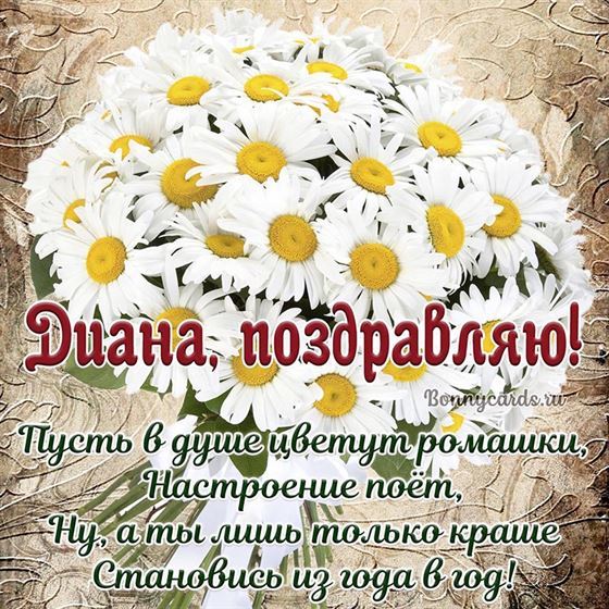 Картинка с ромашками Диане с поздравлением в стихах