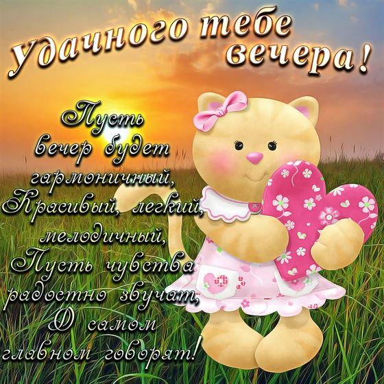 Милая открытка удачного вечера с игрушечным котом