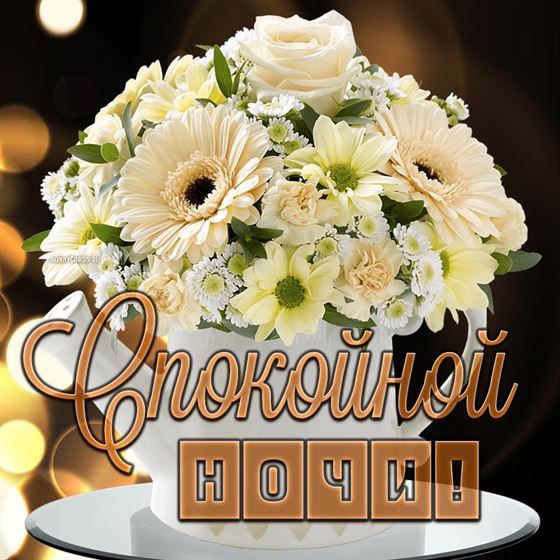 Картинка спокойной ночи с вазой цветов