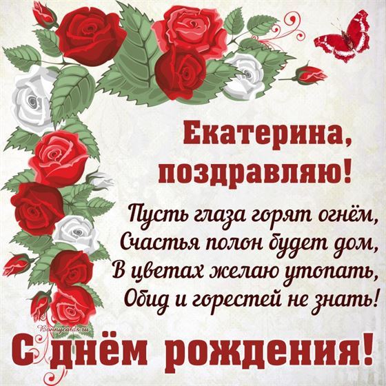 Поздравление для Кати на День рождения В обрамлении алых роз