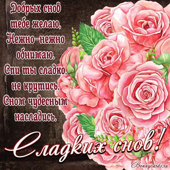 Пожелание добрый снов на фоне розовых роз