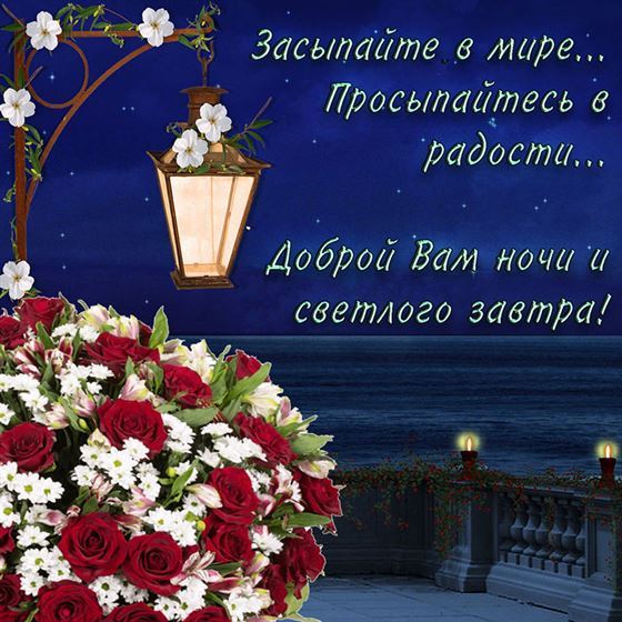 Огромный букет и приятное пожелание на ночь
