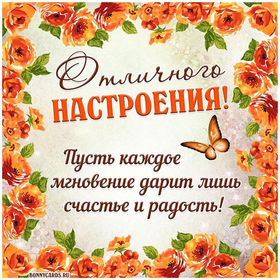 Пожелание отличного настроения в цветочной рамке