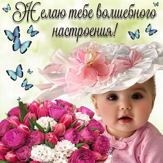 Открытка волшебного настроения с букетом тюльпанов