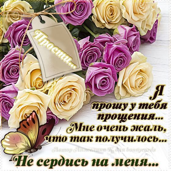 Красивая открытка прости с букетом роз
