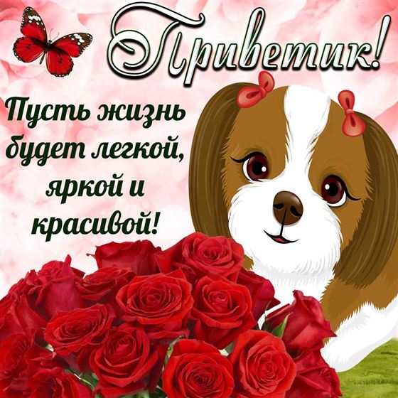 Картинка приветик с нарисованным щенком