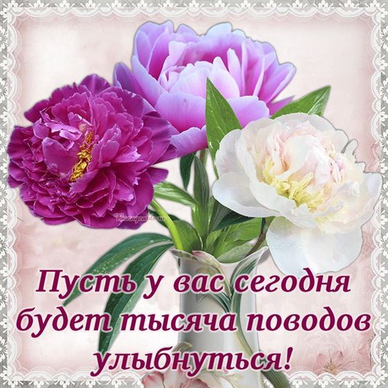 Открытка улыбнись с пионами