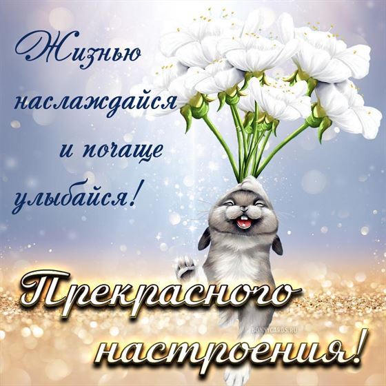 Кролик с цветами желает прекрасного настроения