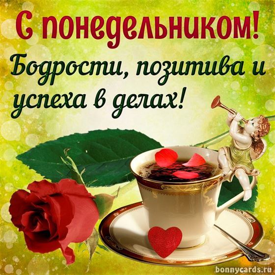 Необычная картинка с розой и чашкой чая в понедельник