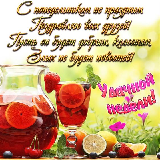 Яркая открытка с компотом на понедельник