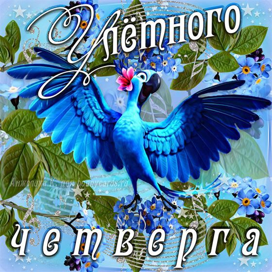 Яркая открытка с синей птицей на четверг