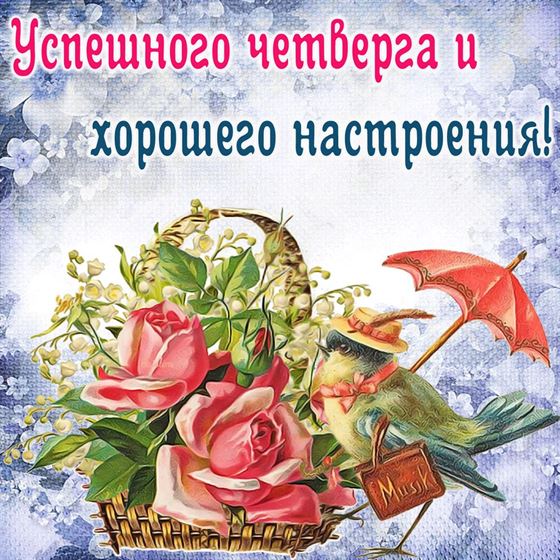 Креативная картинка с птичкой с зонтиком на четверг