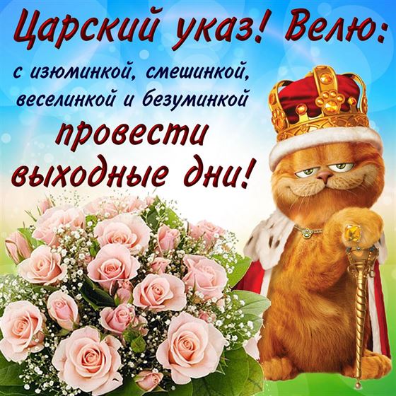 Креативная открытка на выходные с Гарфилдом в короне