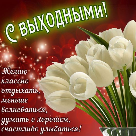 Открытка с белыми тюльпанами на выходные