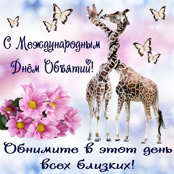 Картинка с жирафами и цветами на День объятий