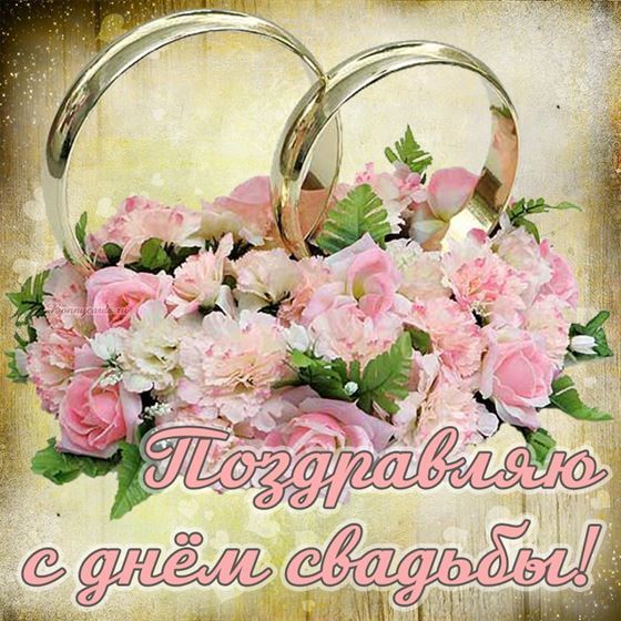 Красивая открытка сна день свадьбы с цветами и кольцами