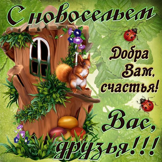 Необычная картинка с новосельем с домиком в пеньке