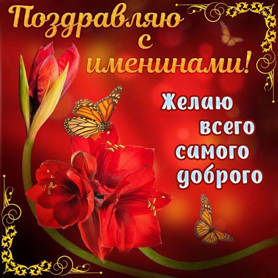 Красивая открытка с цветком на красном фоне на именины