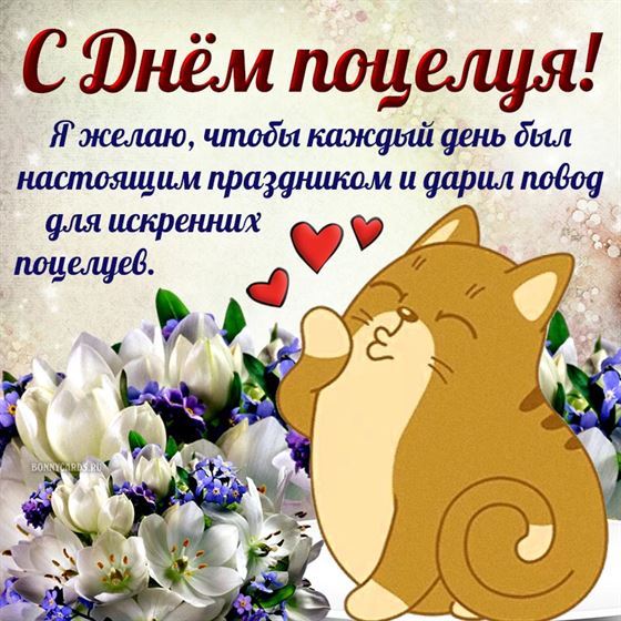 Милая картинка на День поцелуя с котом