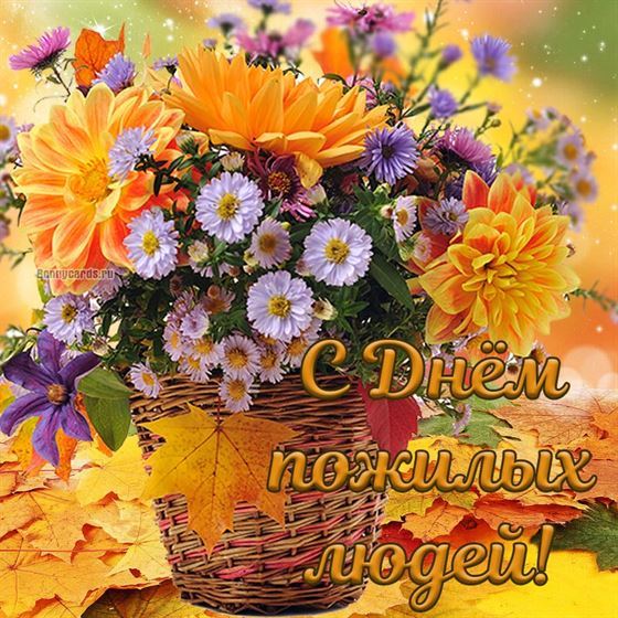 Корзина ярких цветов на День пожилых людей