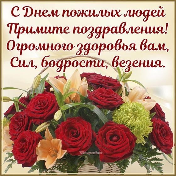 Открытка с пышными розами на День пожилых людей