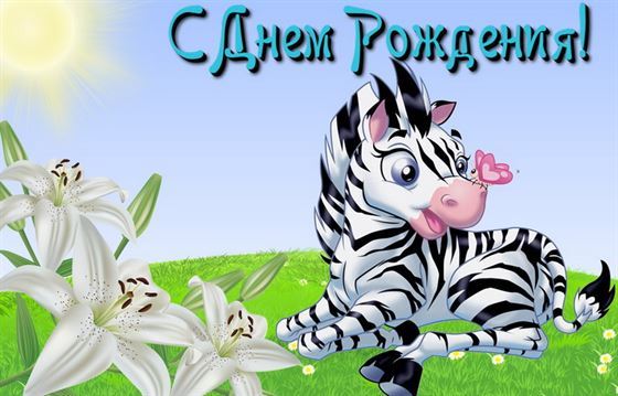 Прикольная открытка с зеброй на день рождения