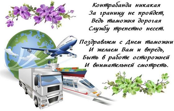 Красивая открытка на День таможенника с поздравлением и самолетом