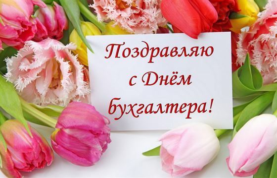 Поздравление с Днем бухгалтера в окружении тюльпанов