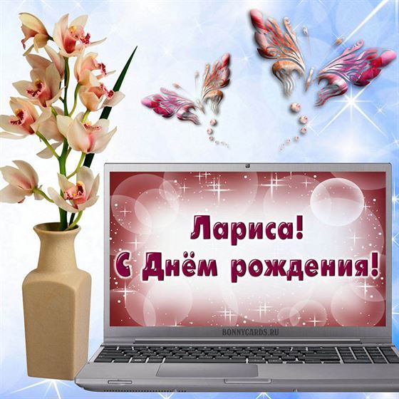 Яркая картинка на День рождения Ларисе с ноутбуком