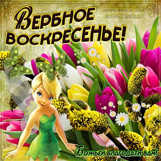 Букет тюльпанов с вербой на Вербное Воскресенье