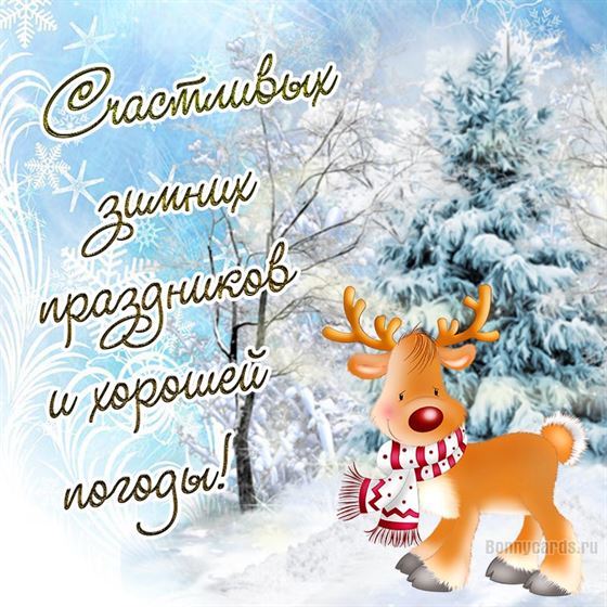 Красивая открытка с оленем на зиму
