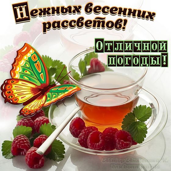 Картинка на весну с чашкой чая