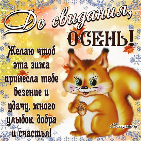 Открытка с белкой на последний день осени