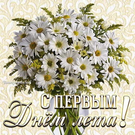 Открытка на букетом ромашек на первый день лета