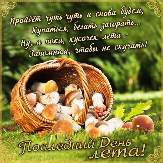 Поздравление и корзина грибов на последний день лета 