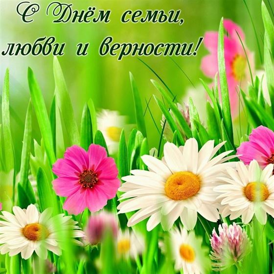 Красивая открытка с цветами на День семьи, любви и верности
