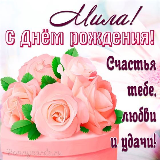 Открытка на День рождения Миле с нежными розами