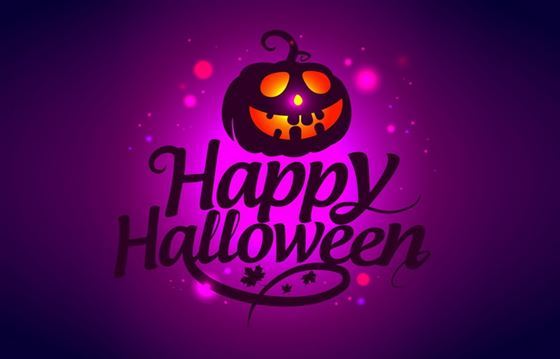 Классная открытка с тыквой на фиолетовом фоне к Хеллоуину