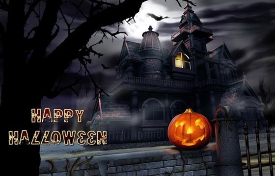 Мрачная открытка с замком на Хеллоуин