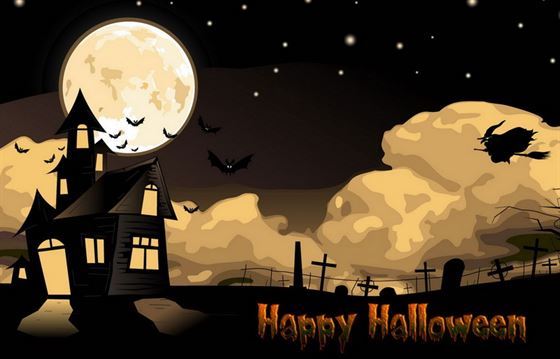 Ведьма летит к замку на Хеллоуин