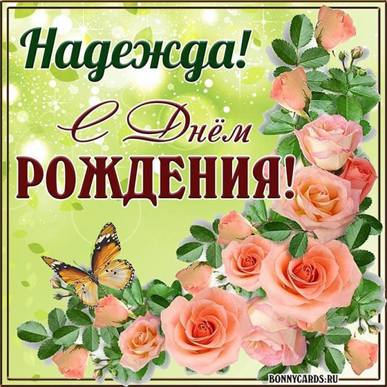 Замечательная открытка с розами Надежде на День рождения