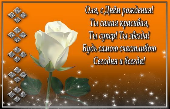 Белая роза на оранжевом фоне для Ольги в День рождения