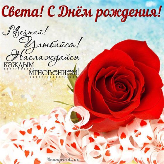 Роза на белой ленте на День рождения Светланы