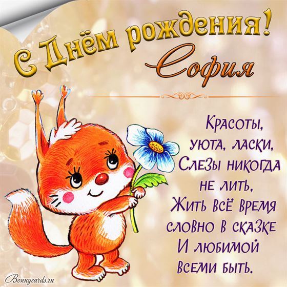 Трогательная картинка с забавной белочкой на День рождения Софии