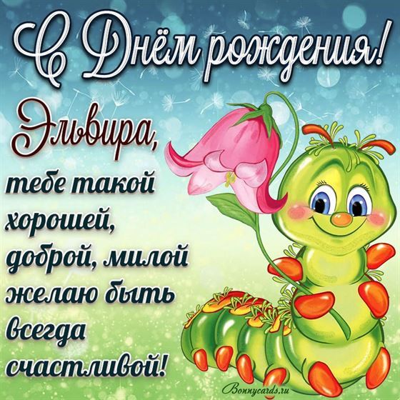 Смешная открытка с гусеницей на День рождения Эльвиры