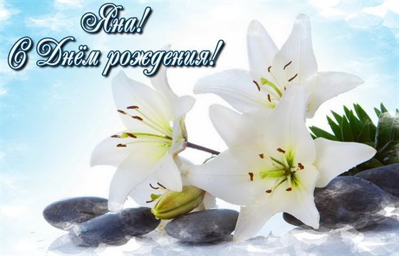 Оригинальная открытка с белыми лилиями на День рождения Яны