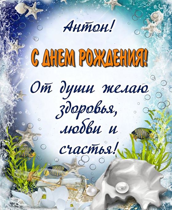 Картинка с ракушками Антону на День рождения